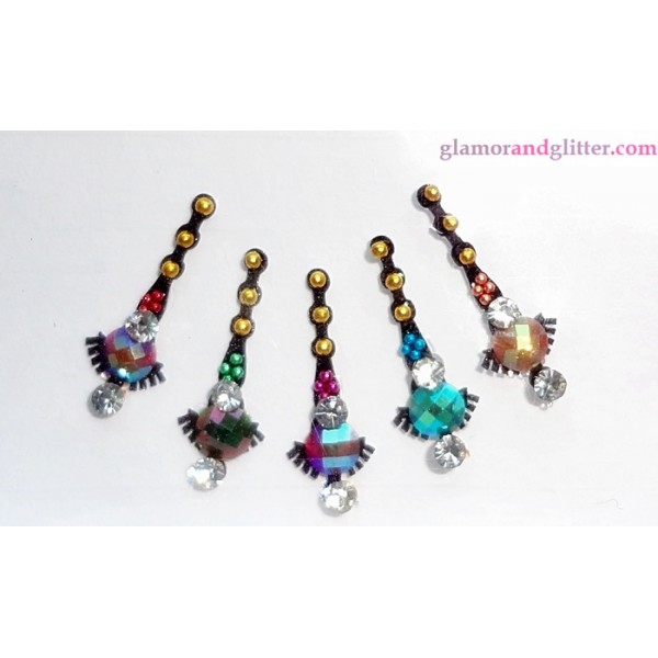 Black Crystal Diamante Jewelled Bindis with white & multicolored crystals CB102
