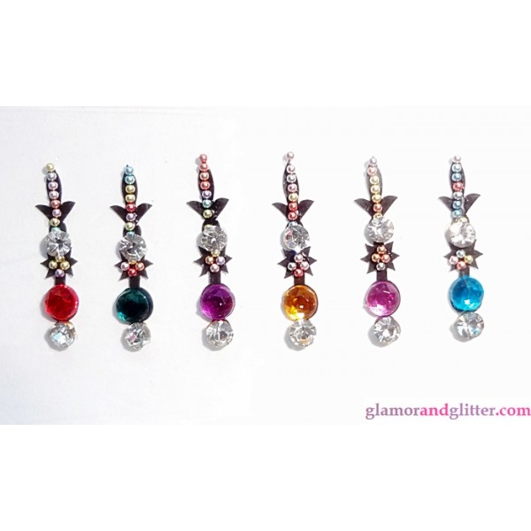 Black Velvet Crystal Diamante Jewelled Bindis with white & colored crystals CB104
