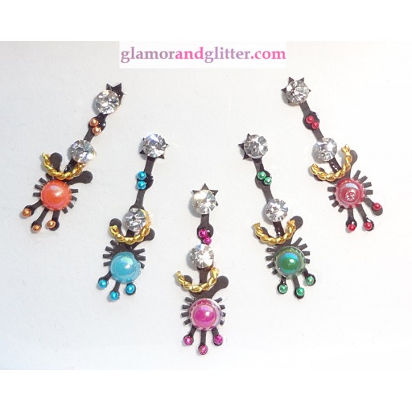 Designer Black Crystal Diamante Jeweled Bindis with white crystals CB102