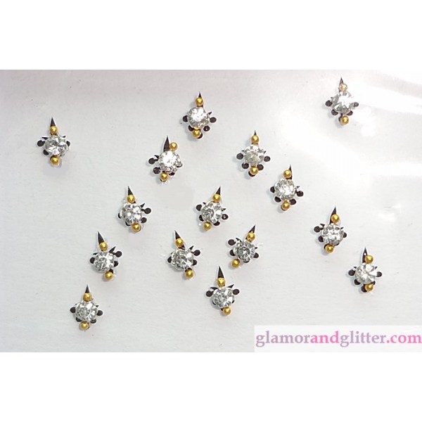 Small Black Bindis with Crystals Silver Gold accents Body Jewelry Gothic CB123