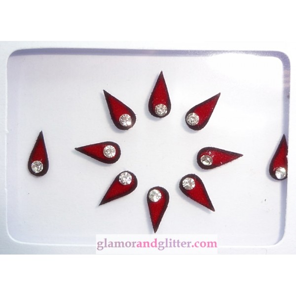 Maroon Black Crystal Flame Gothic Bindis with white crystals CB119