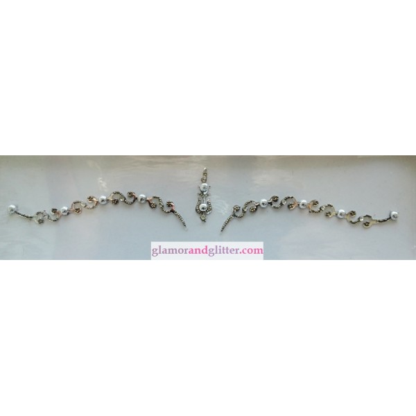 Wedding Antique Metallic Silver Bridal Bindis Set with Crystals Silver Beads BB121