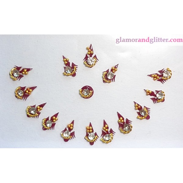 Small Dark Burgundy Bindis Crystals Gold Beads Body Art Tattoo Stickers Nail decoration SCA LOTR CB127
