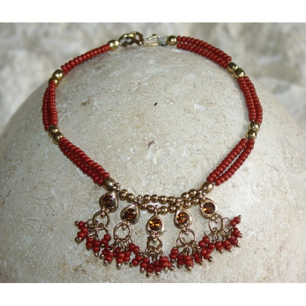 Brick Red Beads Charms Amber Crystals Beaded Bracelet Belly Dancing BL103 Brick Red Beads Charms Amber Crystals Beaded Bracelet Belly Dancing BL103
