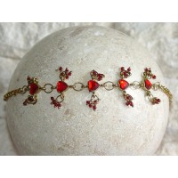 Ruby Red Heart Crystals Beads Charms Chain Bracelet Belly Dancing BL102