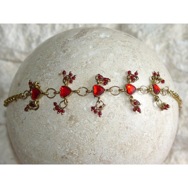 Ruby Red Heart Crystals Beads Charms Chain Bracelet Belly Dancing BL102 Ruby Red Heart Crystals Beads Charms Chain Bracelet Belly Dancing BL102