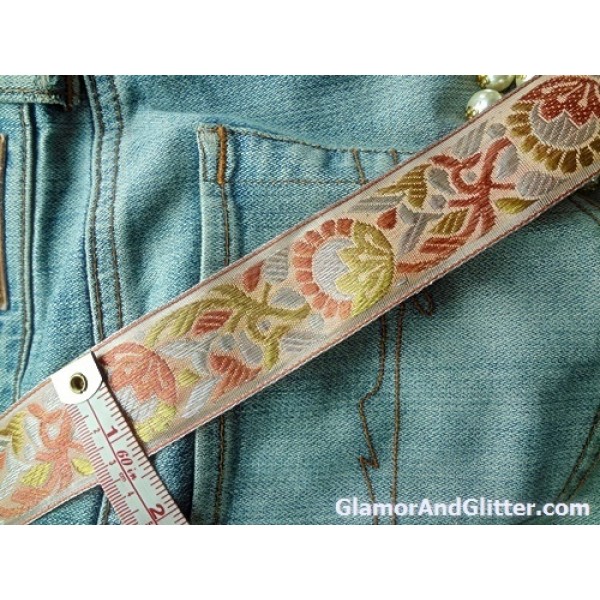 1 3/8" 2.3 Yards Peach Pink Silver Gold Metallic Jacquard Ribbon Trim Lace TJ115 