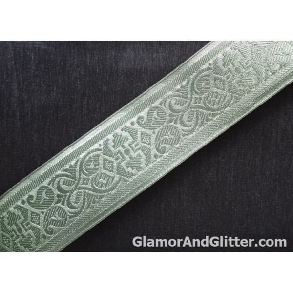 2" Wide Silver on Silver Metallic Bridal Jacquard Trim Ribbon Lace Paisley fleur-de-lis geometric LOTR SCA Renaissance BT114