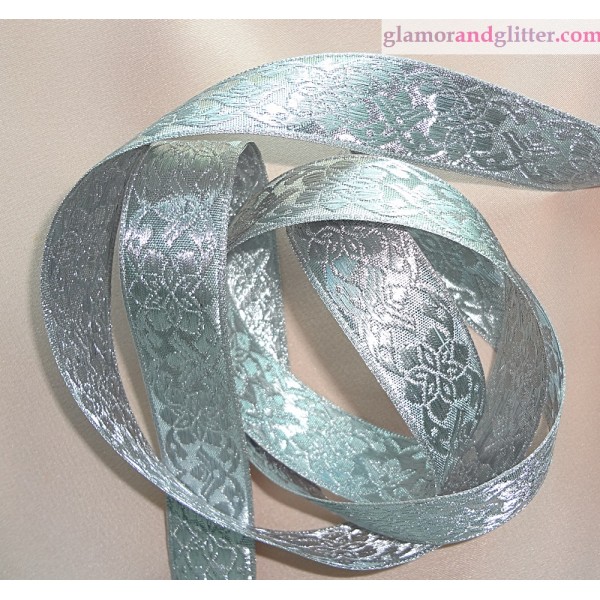 7/8" Silver on Silver Bridal Jacquard Floral Trim  LOTR SCA Renaissance BT111