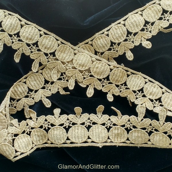 Antique Gold Cutwork Trim Lace Ribbon 2 1/8" Wide Regal Royal Evening dress Renaissance Medieval Costume Bollywood Wedding CT101 Antique Gold Cutwork Trim Lace Ribbon 2 1/8" Wide Regal Royal Evening dress Renaissance Medieval Costume Bollywood Wedding CT101