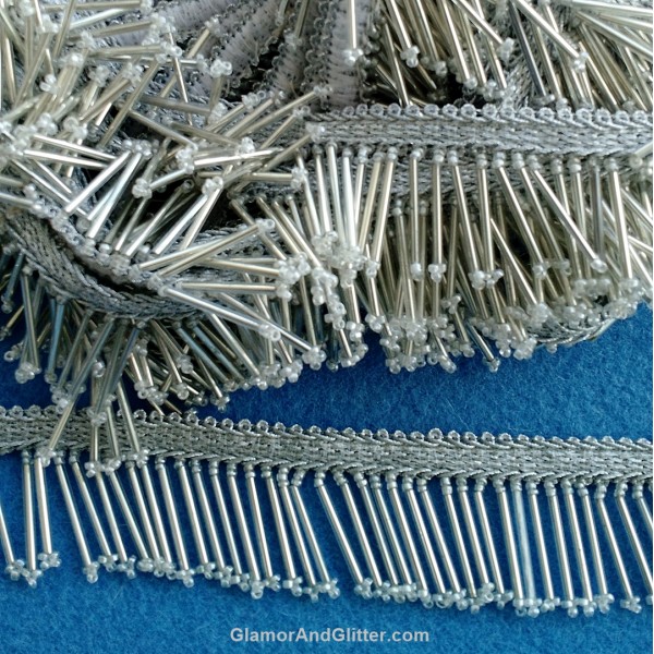 Silver Beaded Fringe Tassel Trim 1 3/8" (38mm) Salsa BellyDance Flapper Costume Home Decor Curtains Cushions Lampshade FT105