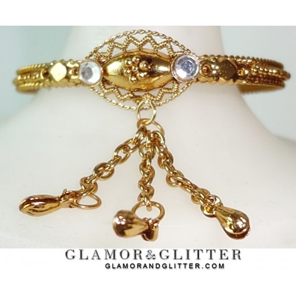 Gold tone Crystals Charms Chains Bangle Bracelet Gypsy Belly Dancing BL104