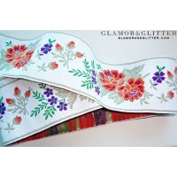 2 1/4" Wide Jacquard Embroidered Trim Lace Ribbon European Flowers SCA Renaissance TJ104